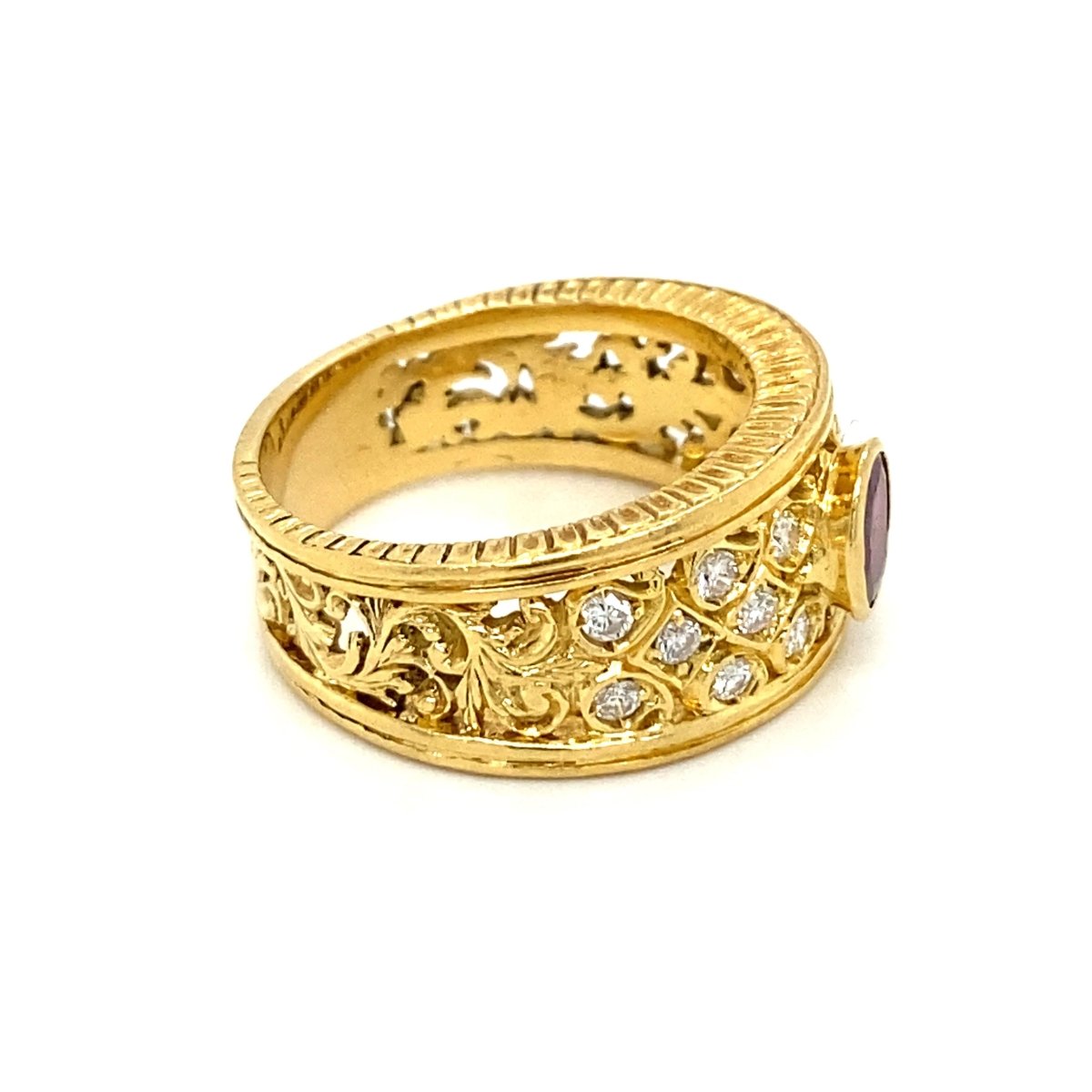 Art Nouveau Ruby Diamond Gold Band Ring - Castafiore