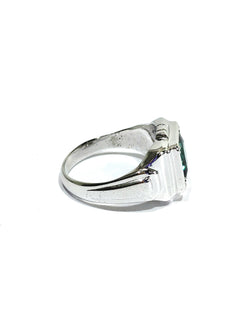 Art Deco Ring in White Gold and Green Tourmaline