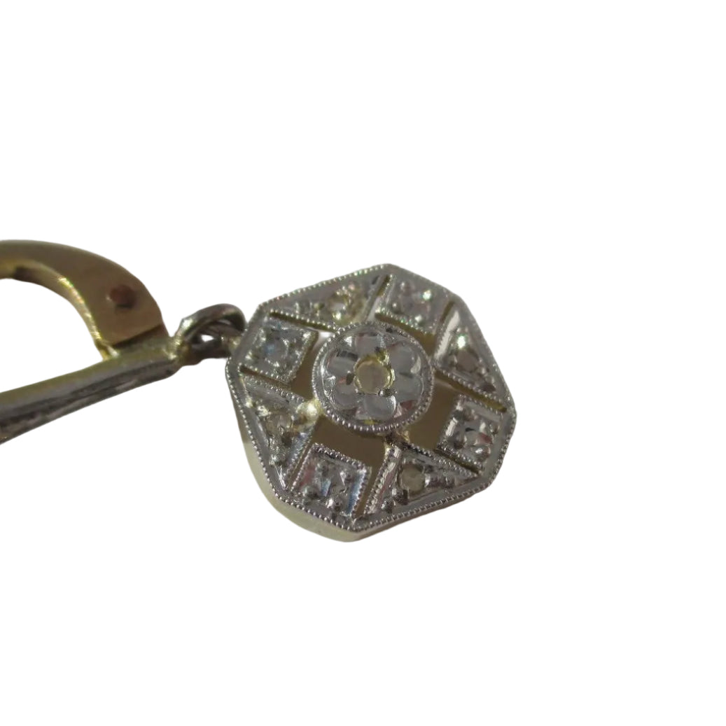 Dormeuses Pendant earrings in yellow gold, paltinium, and diamonds