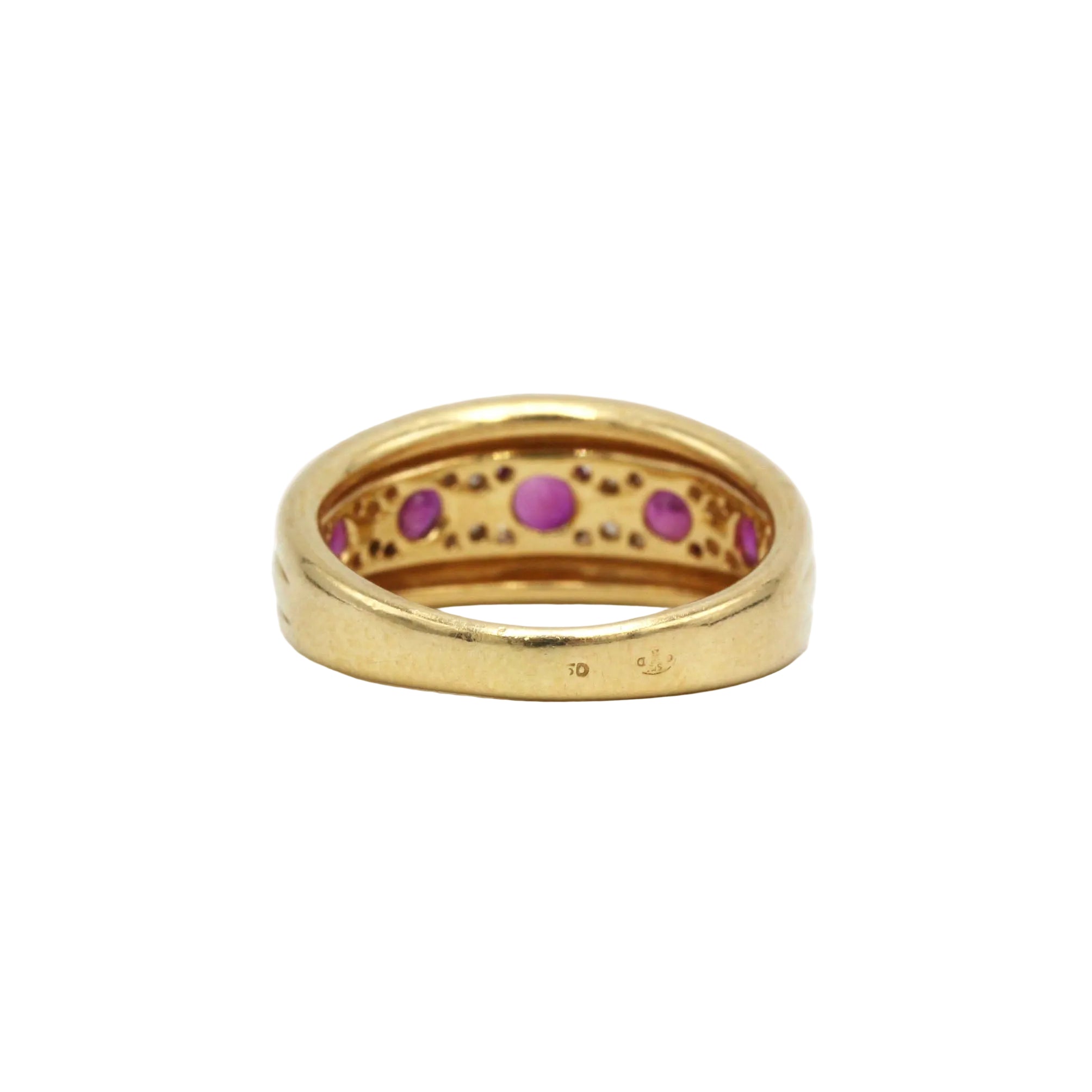 Band Ring in Yellow Gold, Rubies, and Diamonds