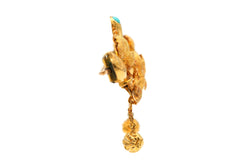 Broche Épingle en or jaune et turquoises