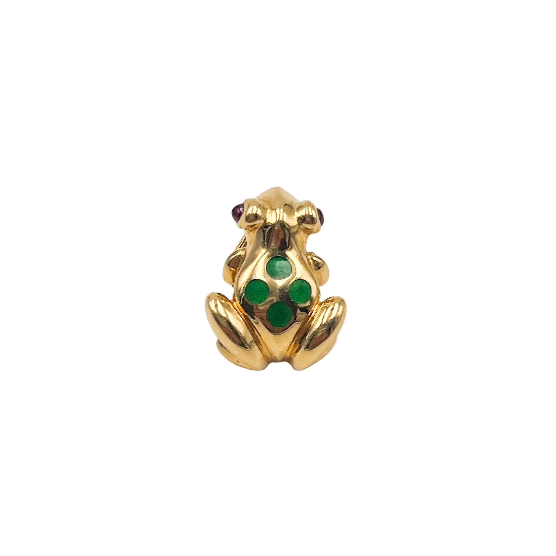 CARTIER "Frog" brooch in yellow gold, Enamel, and rubies