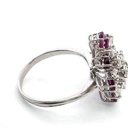 Marguerite Ring in White Gold, Rubies, and Diamonds