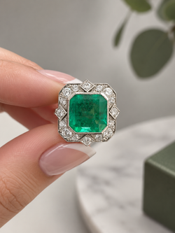 Cocktail Ring in Platinum, Emerald, and Diamonds