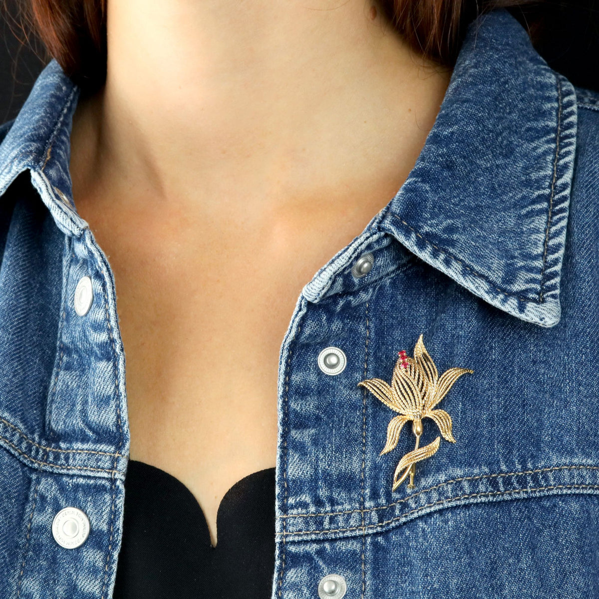 Yellow Gold and Ruby Brooch