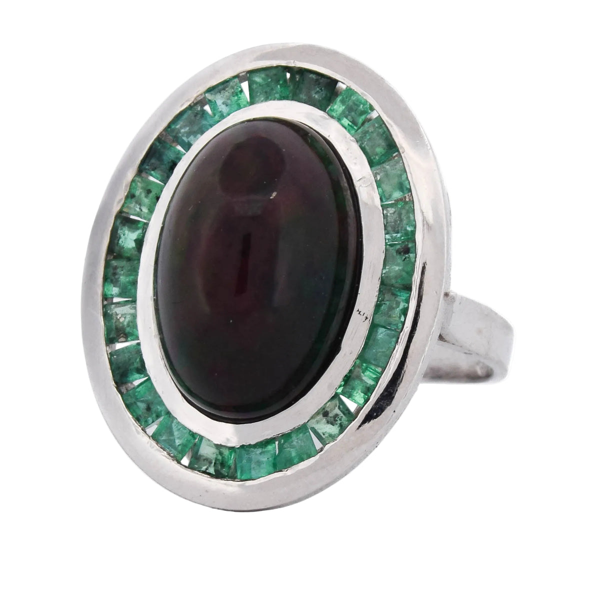 Cocktail Ring in Platinum, Opal, and Emeralds