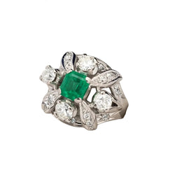 Cocktail Ring in Platinum, Emerald, and Diamonds