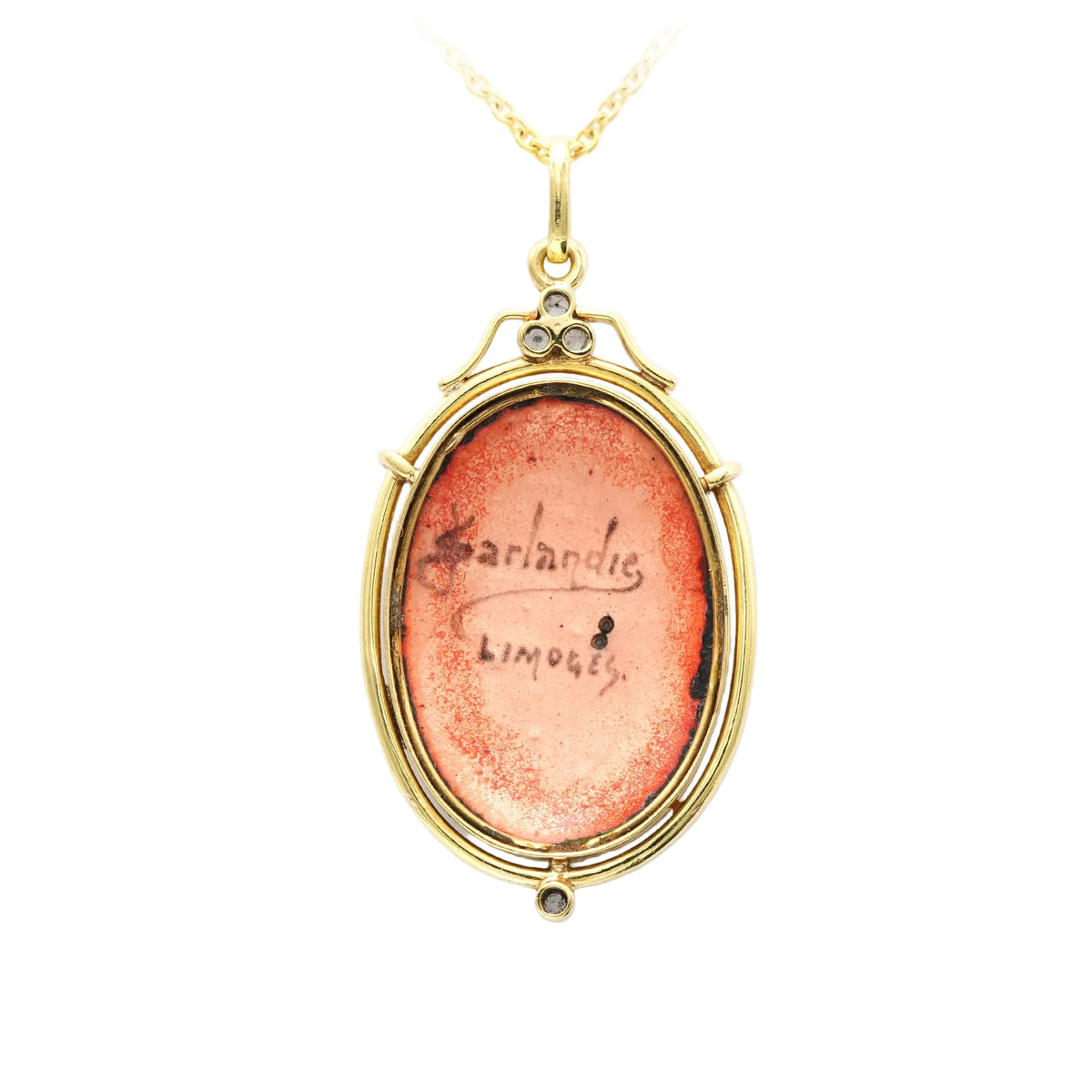 Yellow gold, Enamel, and Diamond pendant