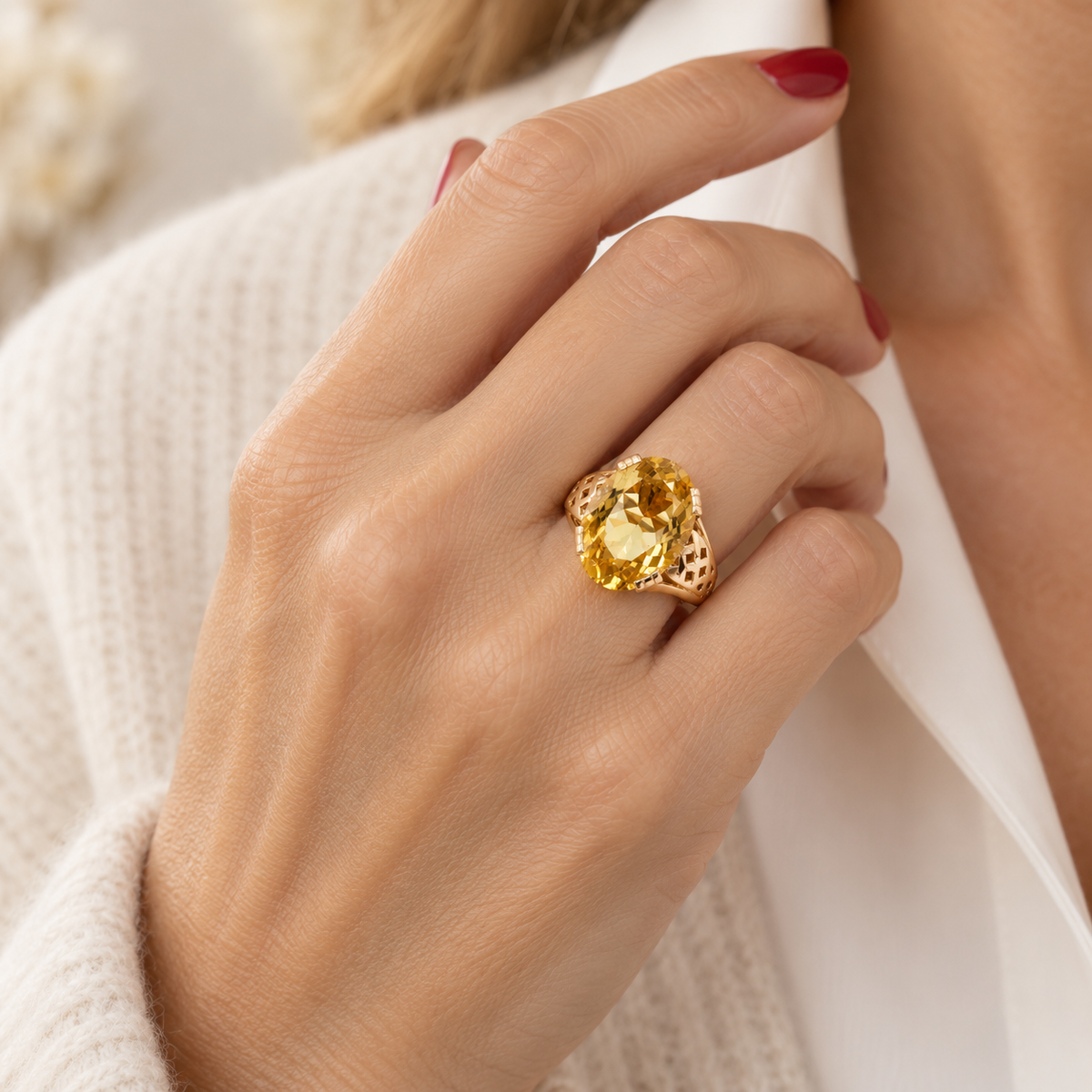 Rose Gold and Citrine Solitaire Ring