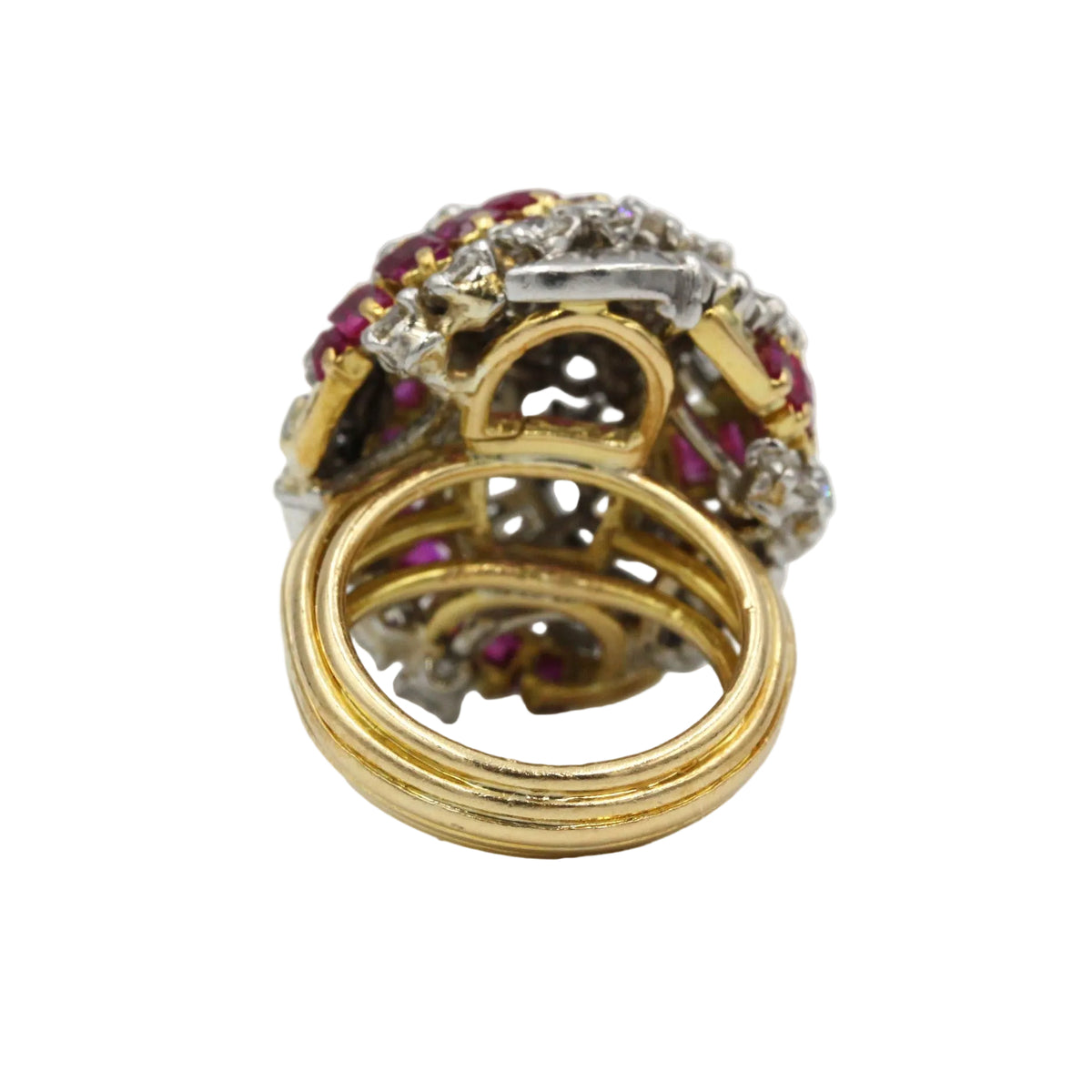 "Dôme" Ring in yellow gold, platinum, rubies, and diamonds
