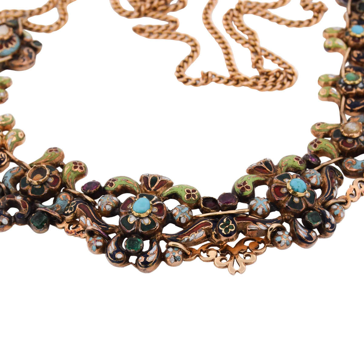 Yellow gold and enamel necklace