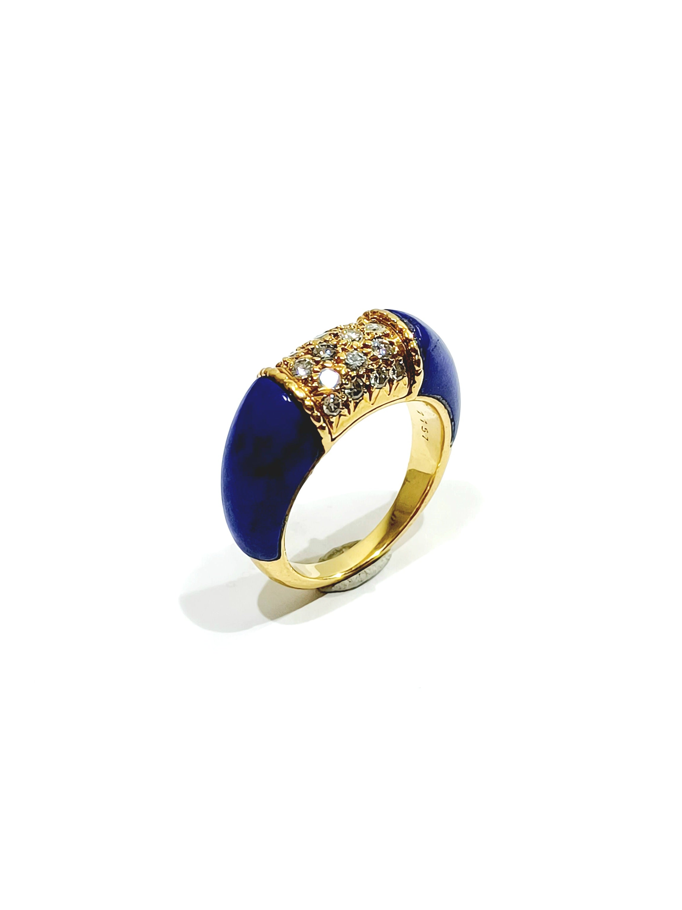 Yellow Gold Bangle Ring with Lapis lazuli and Diamonds