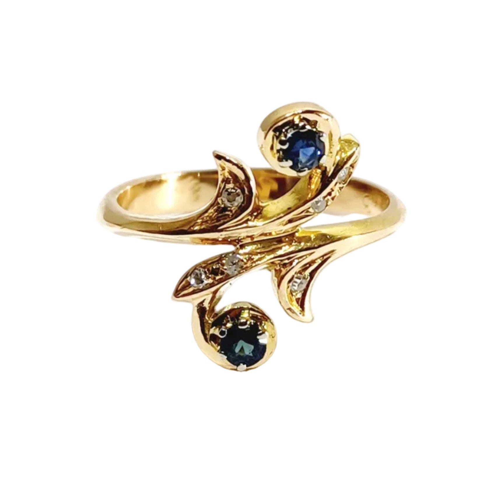 Bague Toi & Moi en or jaune, saphirs et diamants