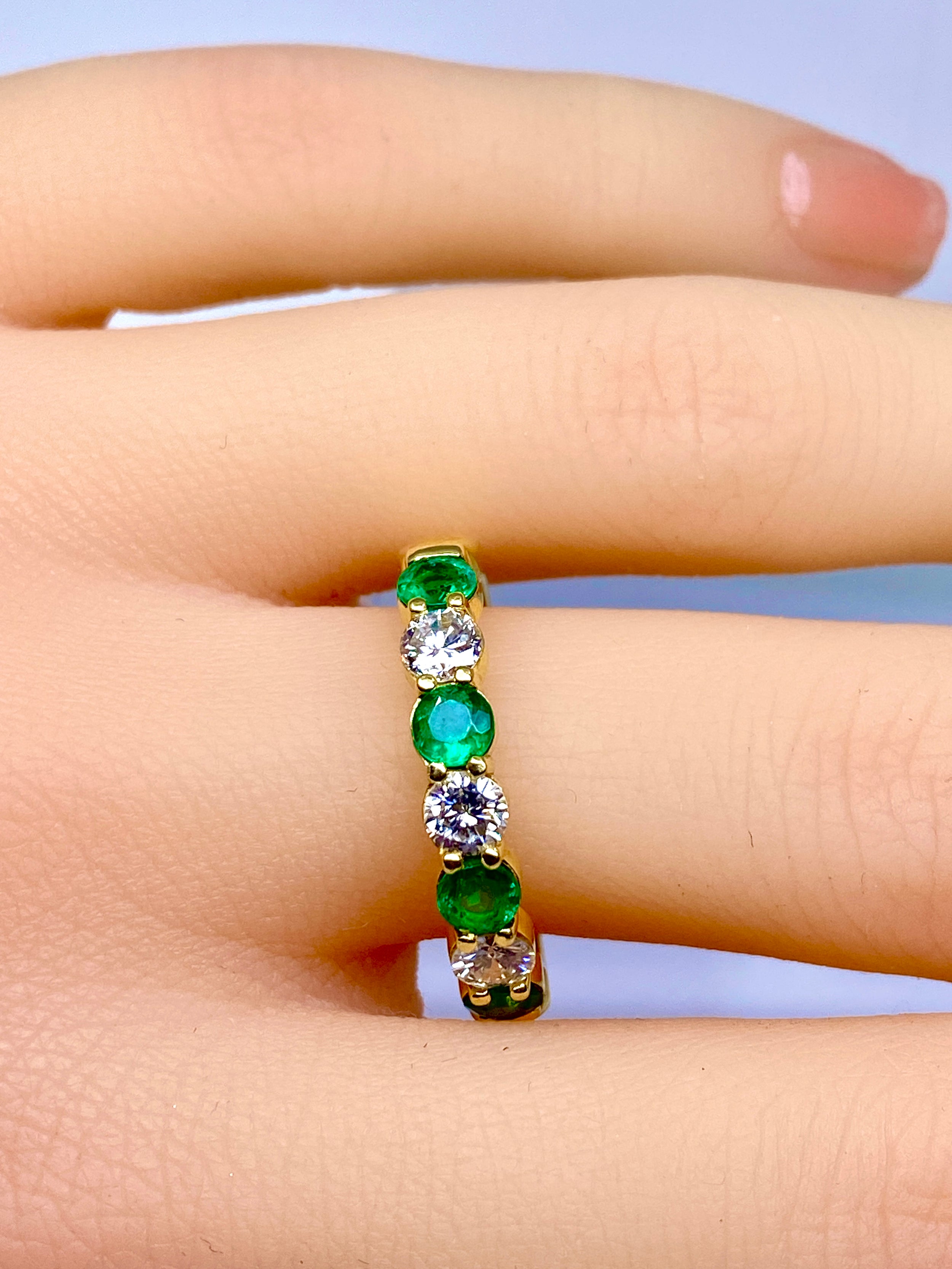 Yellow Gold Wedding Band with Emeralds and Diamonds