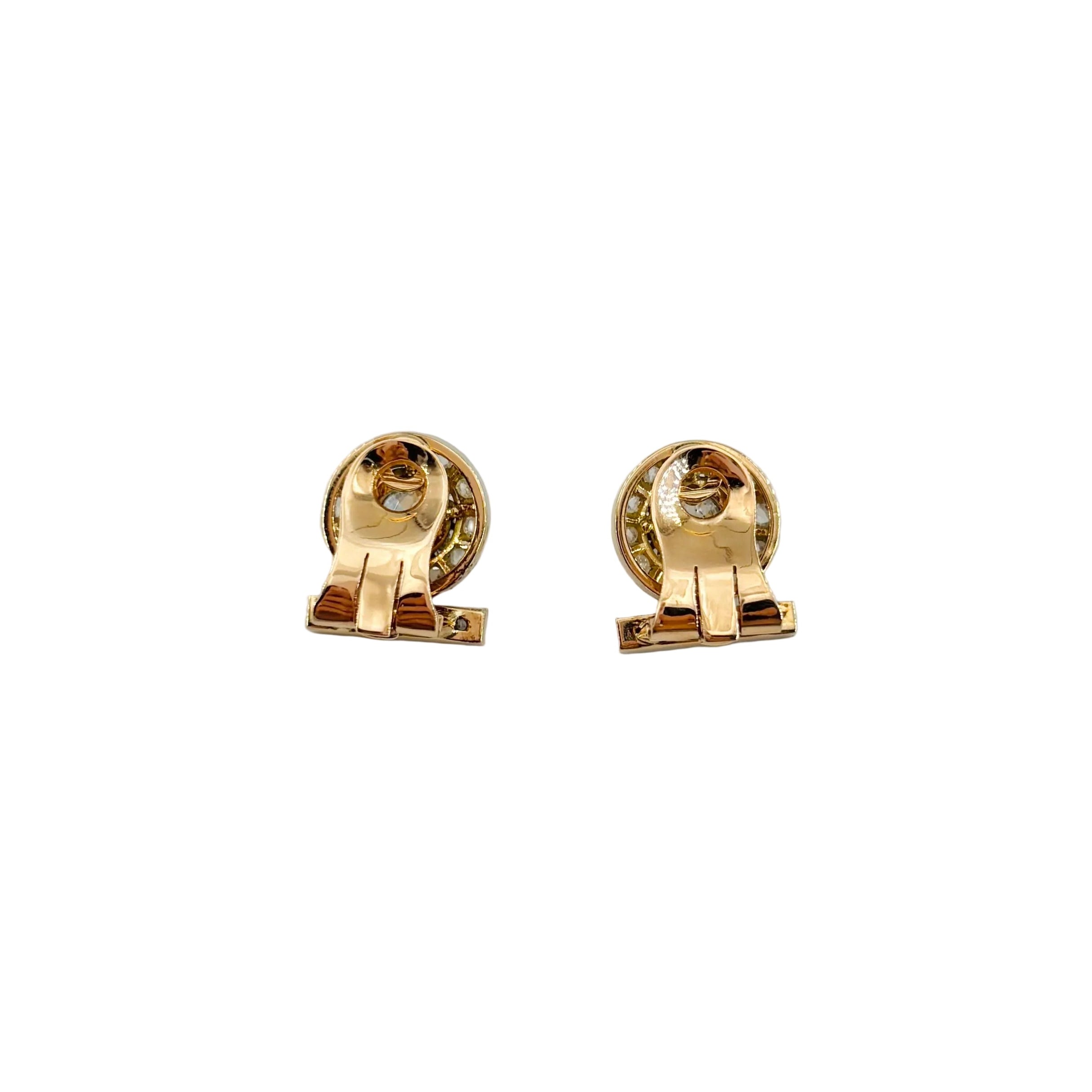 Art Deco Clip-On Earrings in Platinum, Yellow Gold, and Diamonds