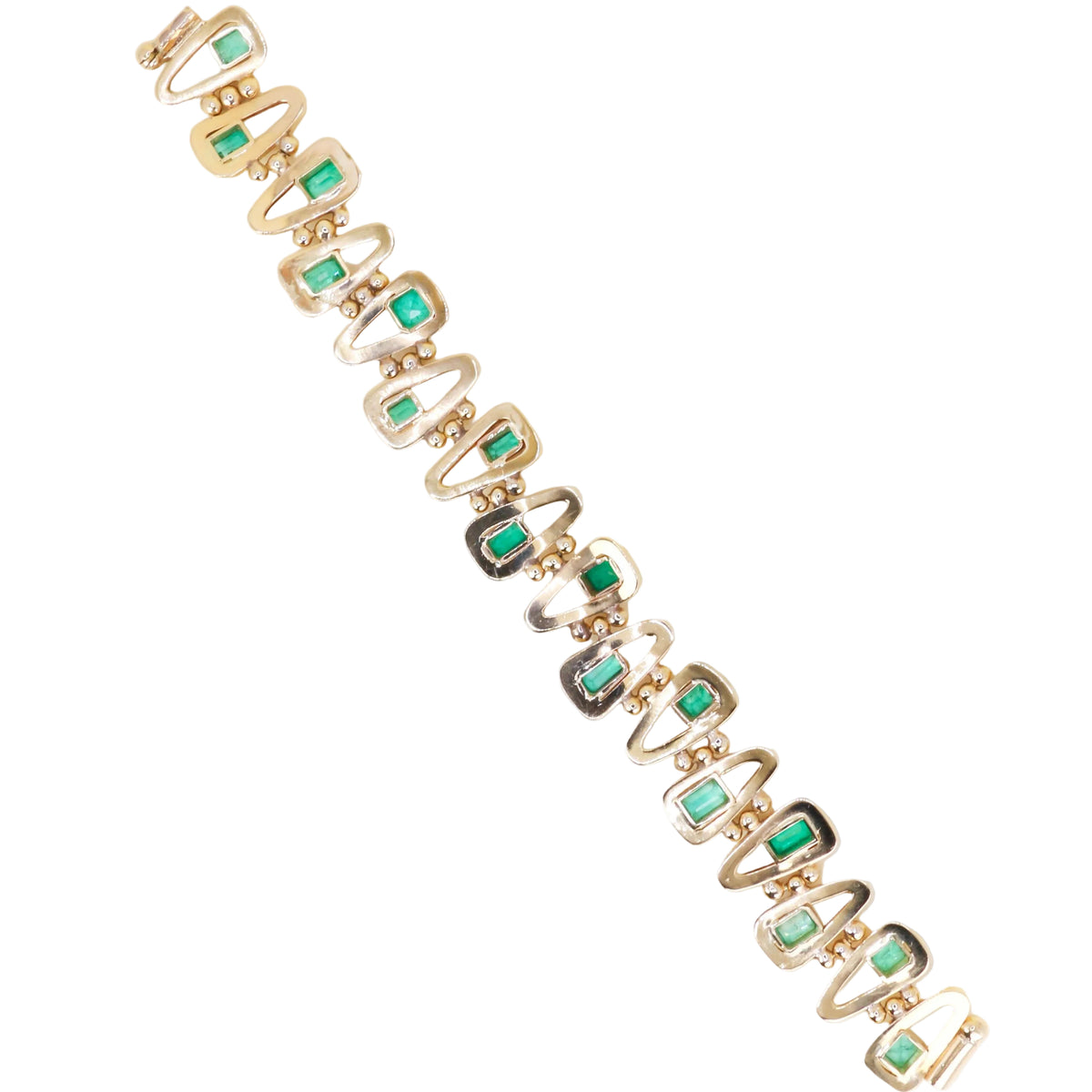 Yellow Gold Link Bracelet with Emeralds