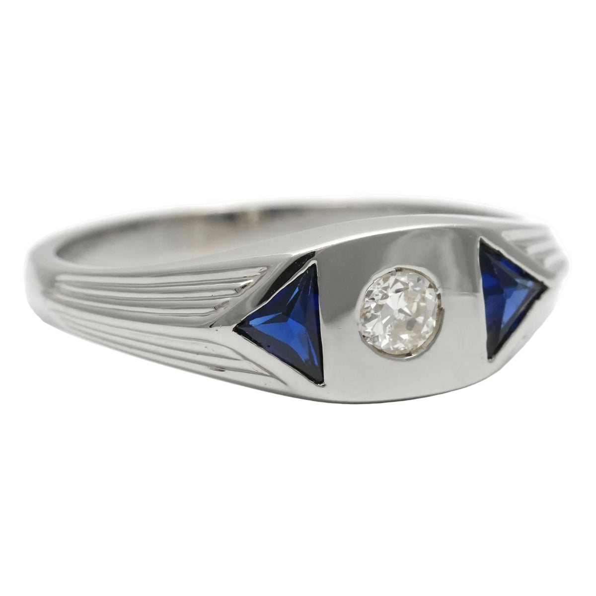 Trilogy Ring in White Gold, Sapphires, and Diamonds