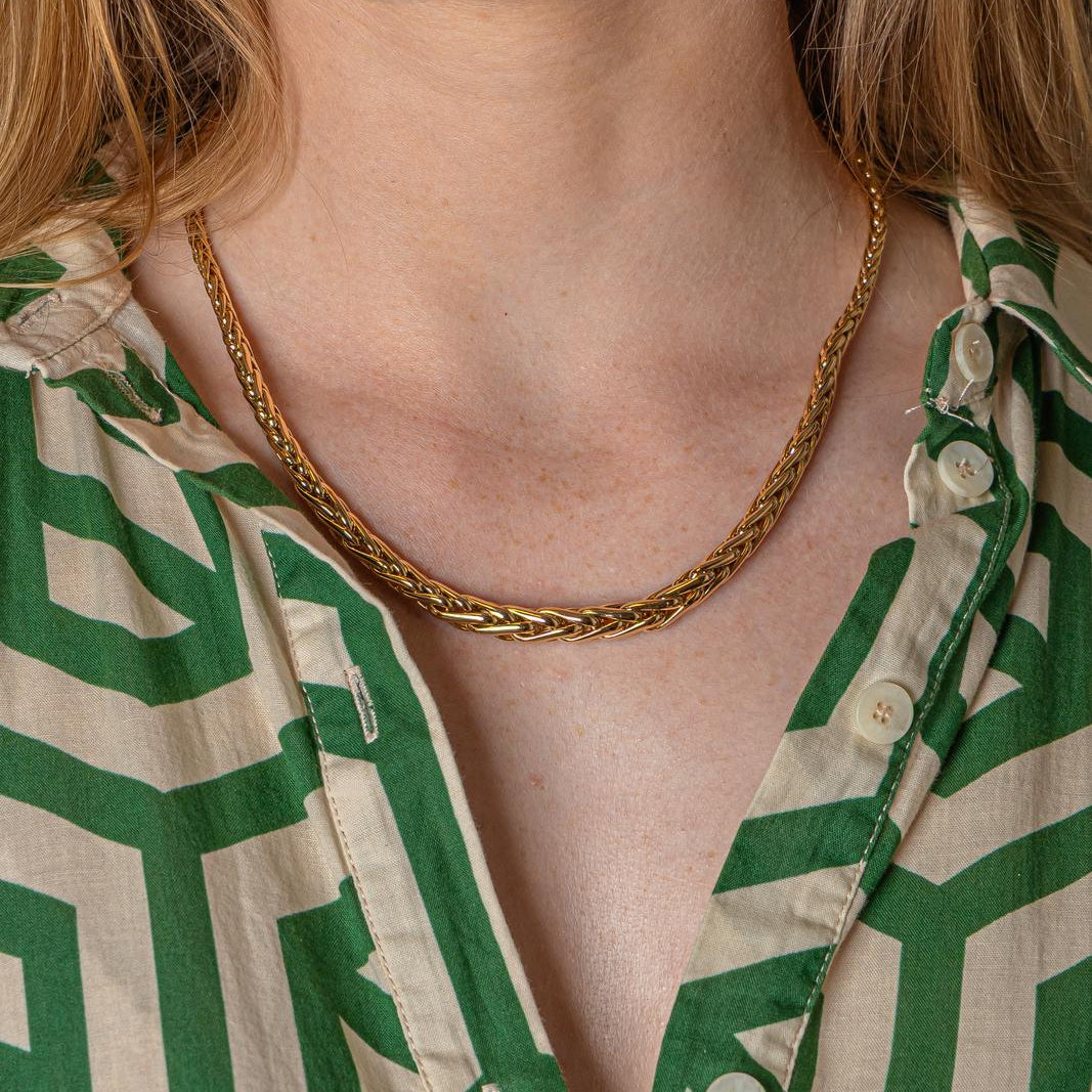 Yellow Gold Palm Leaf Link Necklace