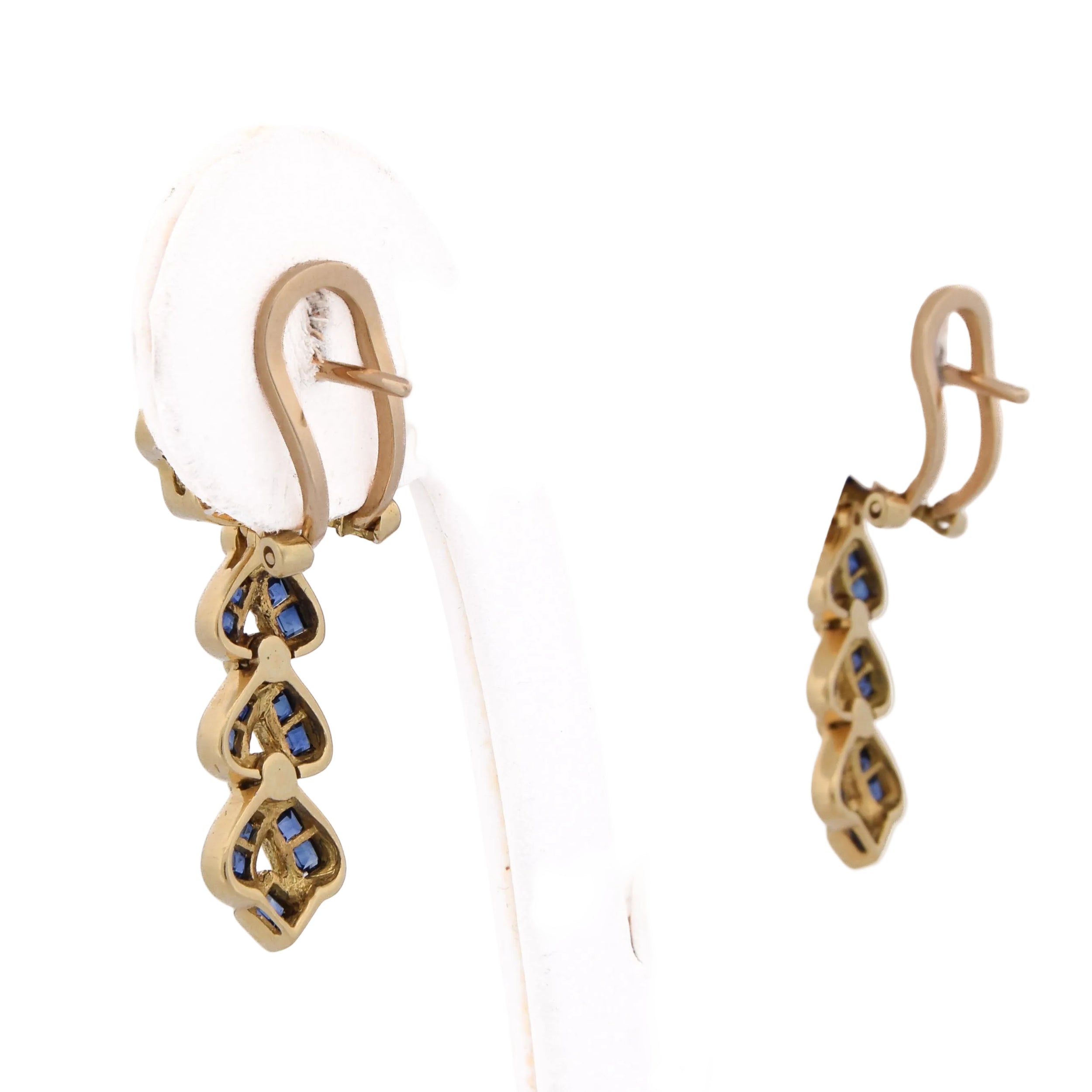 Drop Earrings in Yellow Gold, Sapphires, and Diamonds