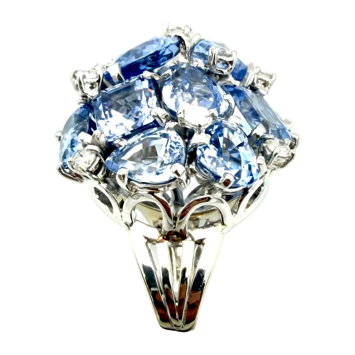 SEAMAN SCHEPPS "Bubbles" Cocktail Ring in white gold, sapphires, and diamonds