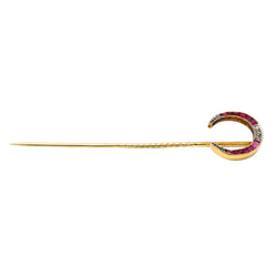 Yellow gold brooch with rubies and diamonds