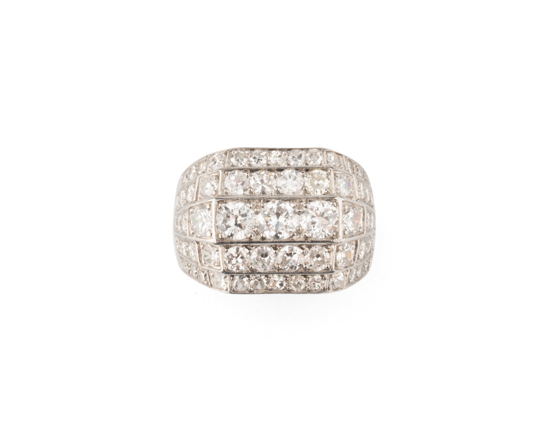 Bague Chevalière en platine et diamants