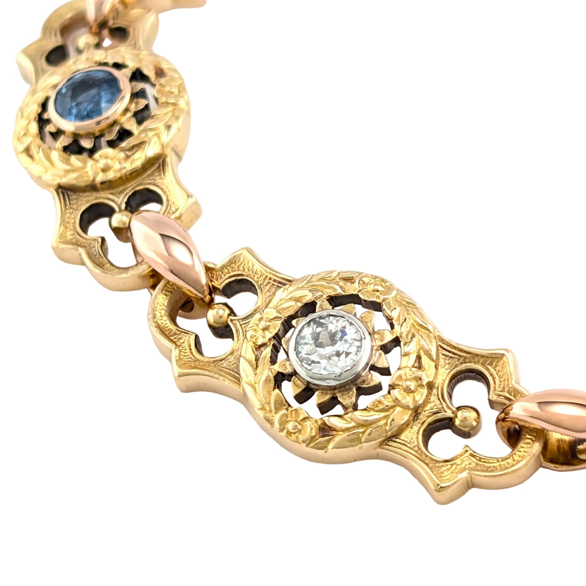 Yellow Gold Link Bracelet with Sapphires and Diamonds