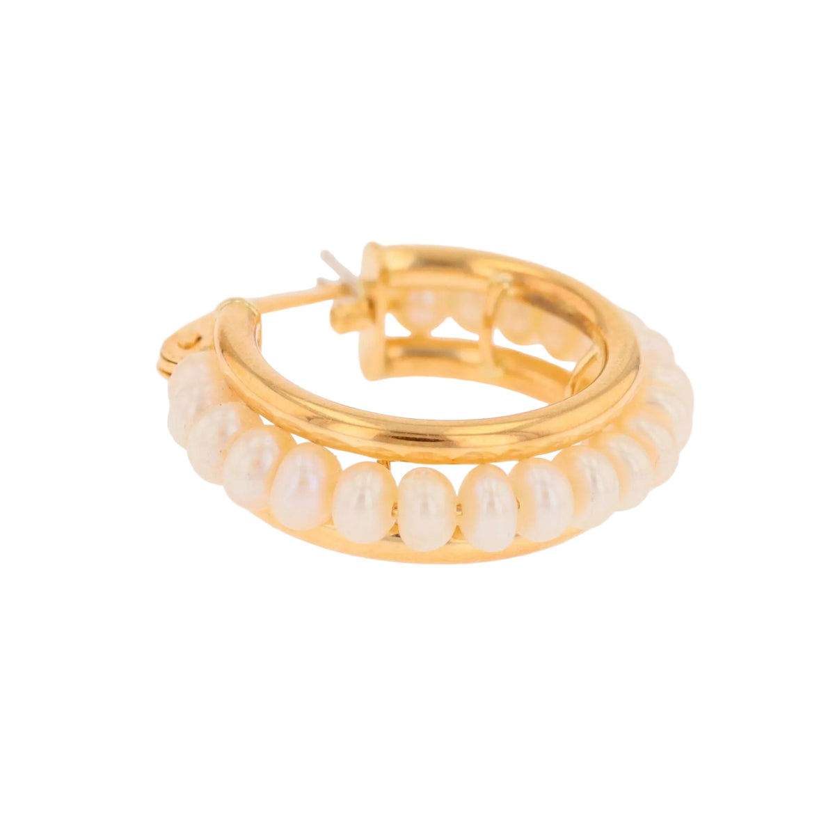 Single Hoop Earring in Yellow Gold and Pearls
