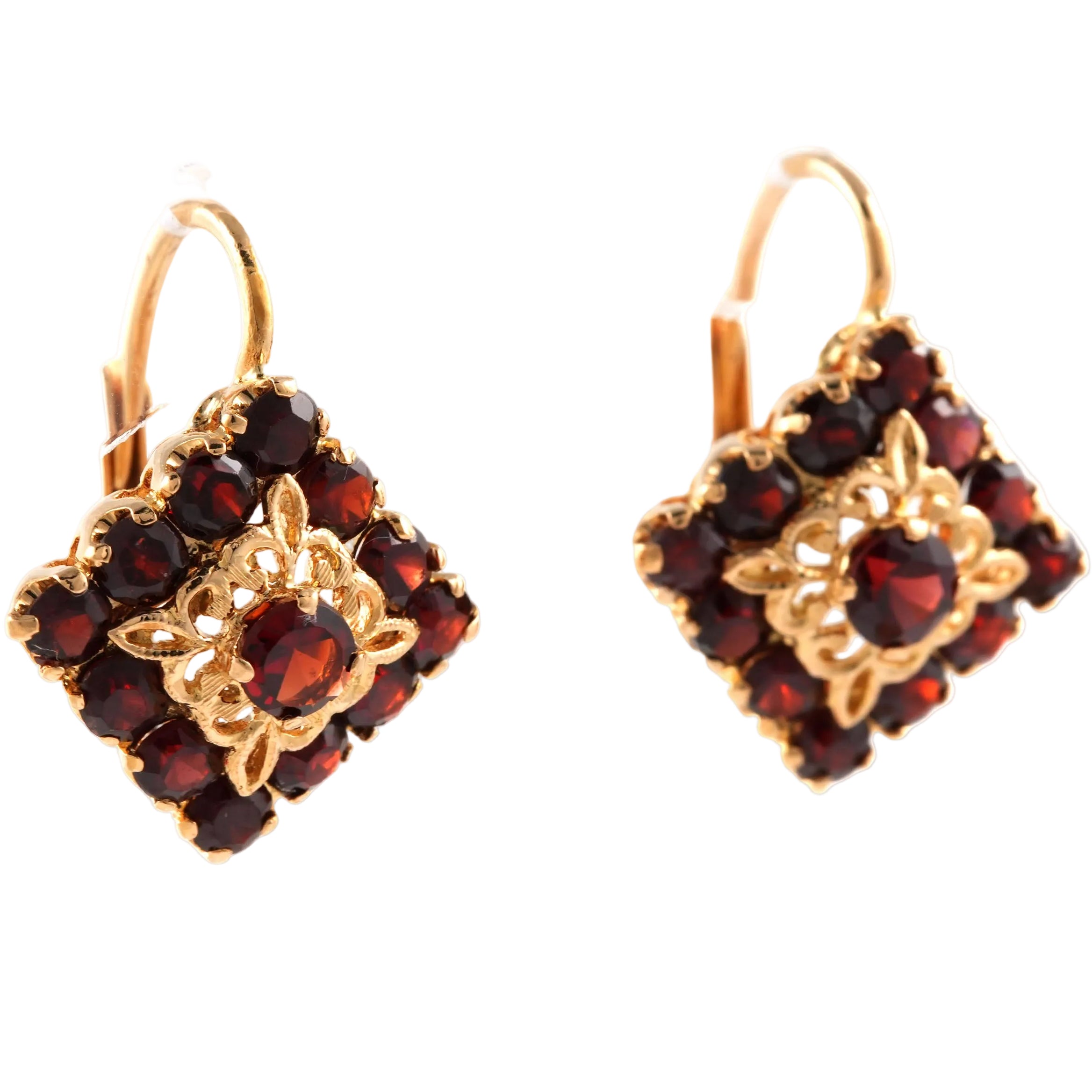 Yellow Gold and Garnet Lever-back Earrings