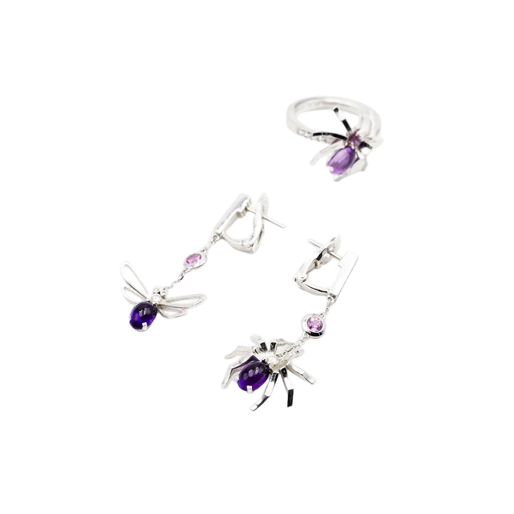 Earrings CHAUMET "Arrêtes moi si tu m'aimes" in white gold, amethyst, pink sapphires and diamonds