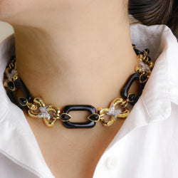Convertible Yellow Gold Link Necklace with Onyx and Diamonds
