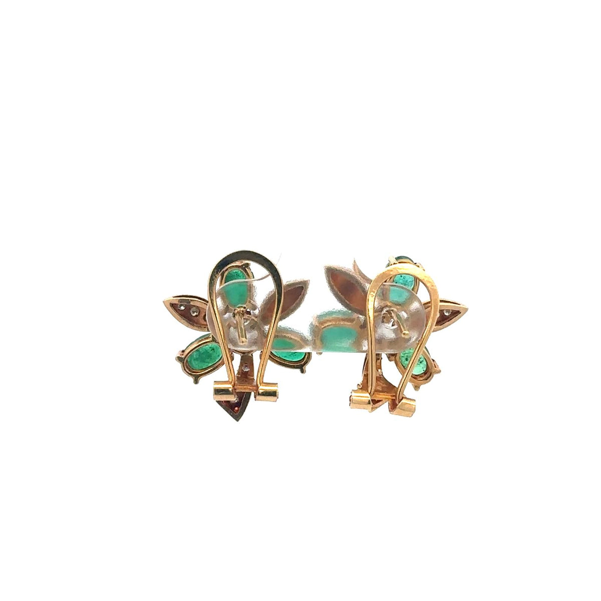 Boucles d'oreilles Clips en or jaune, émeraudes et diamants