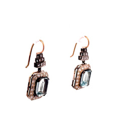 Drop Earrings in Yellow Gold, Silver, Aquamarines, and Diamonds