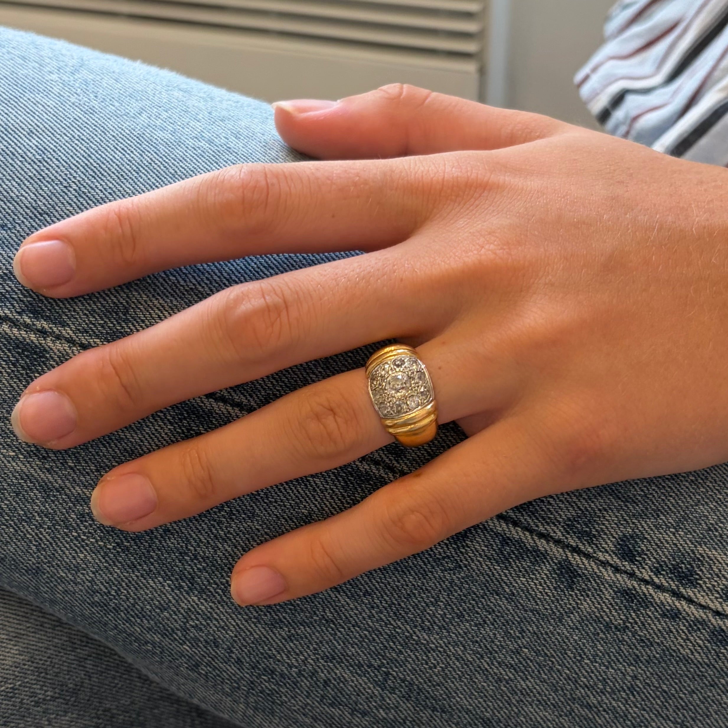 White Gold, Yellow Gold, and Diamond Bangle Ring