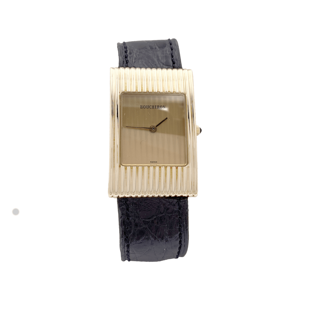 Montre Boucheron, "Reflet", or jaune, cuir.