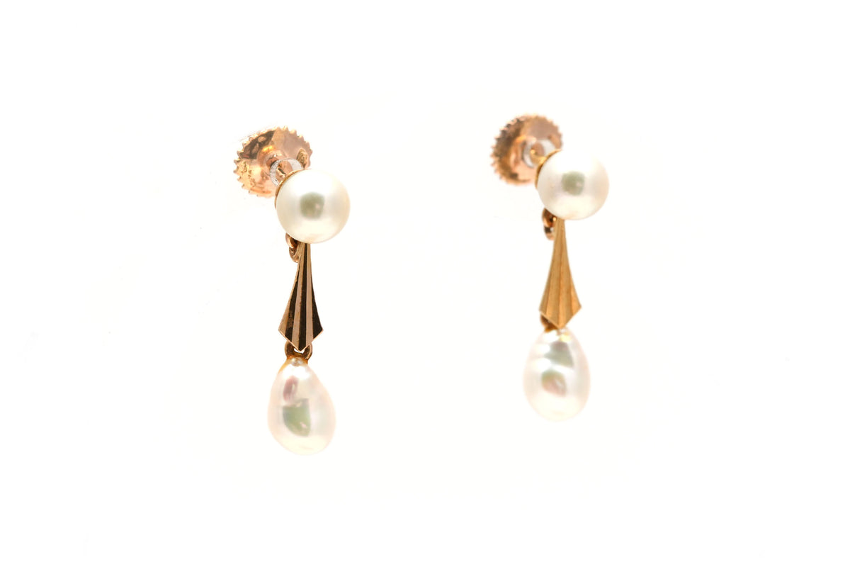 Yellow Gold and Pearl Drop Earrings