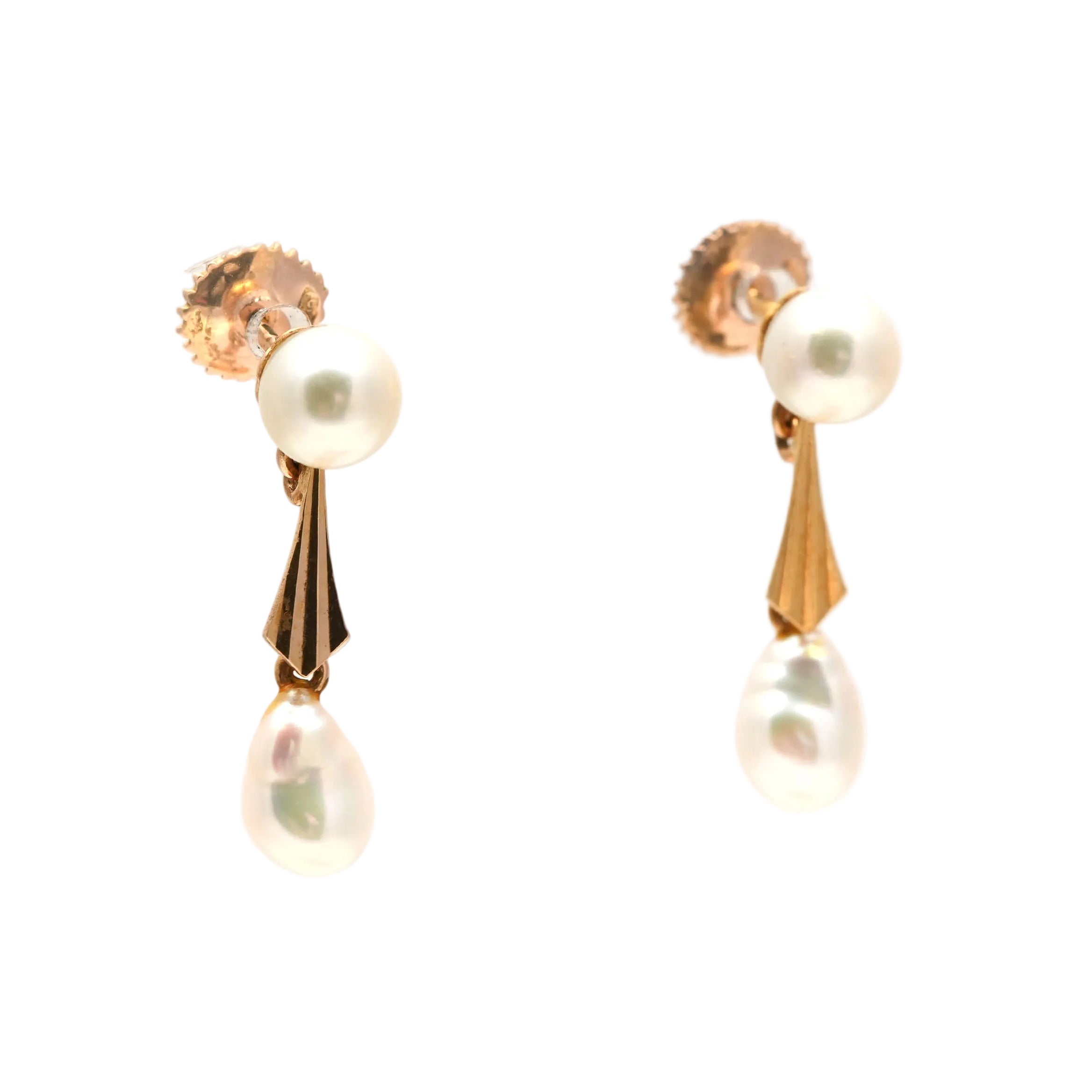 Yellow Gold and Pearl Drop Earrings