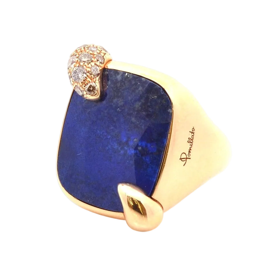 POMELATTO "Ritratto" Cocktail Ring in yellow gold, Lapis lazuli, and Diamonds