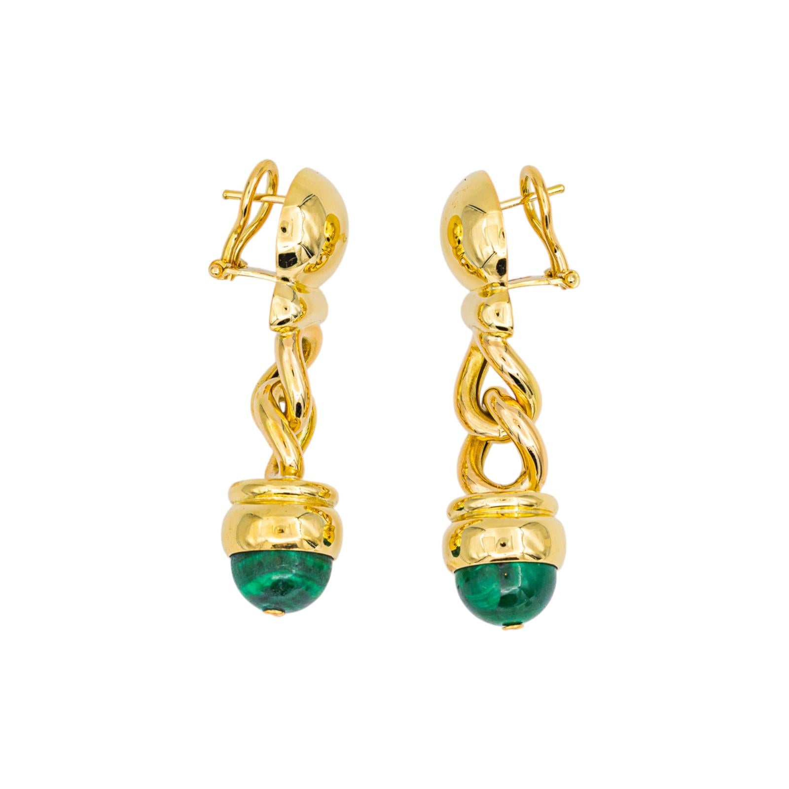 Boucles d'oreilles Pendantes Or jaune Malachite