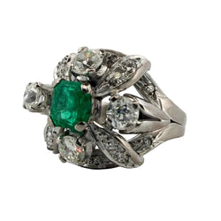 Cocktail Ring in Platinum, Emerald, and Diamonds