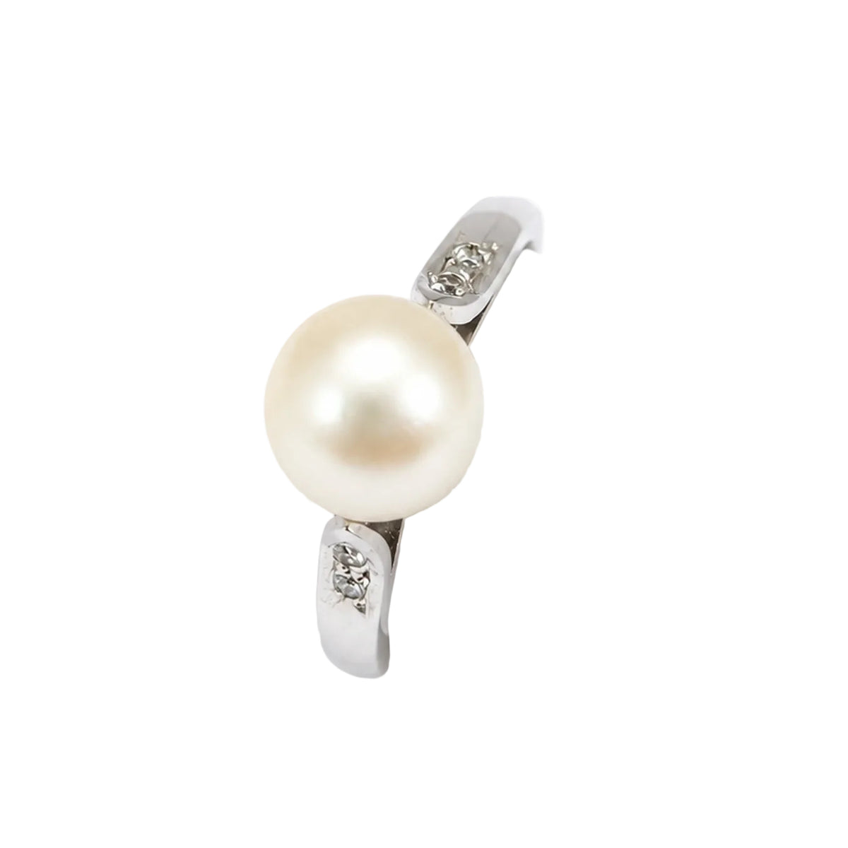 Bague Solitaire en or blanc, perle et diamants