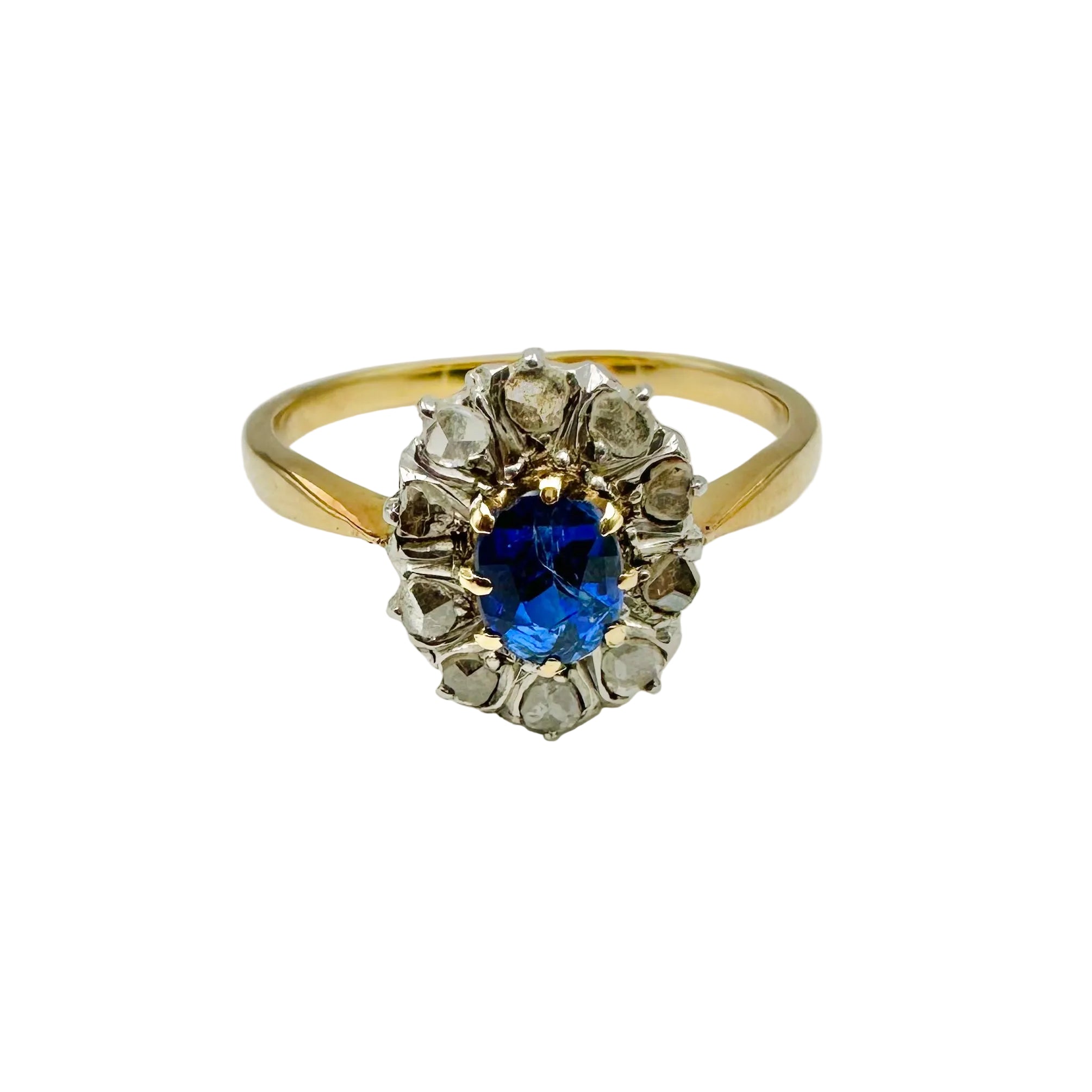 Ring Marguerite in yellow gold, white gold, sapphire and diamonds