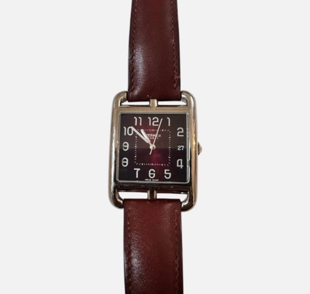 HERMÈS watch in steel, leather, and Quartz