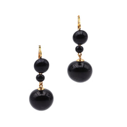 Yellow Gold Lever-back Earrings with Glass Beads