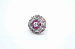 Bague 1920 diamants et rubis en or jaune 18k et platine - Castafiore