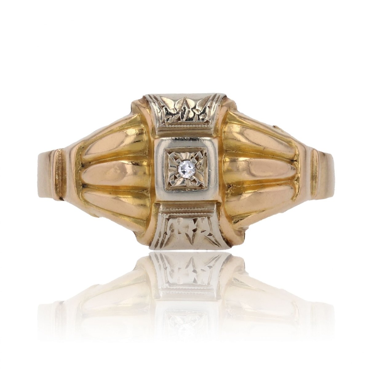 Bague 2 ors diamant motifs géométriques - Castafiore