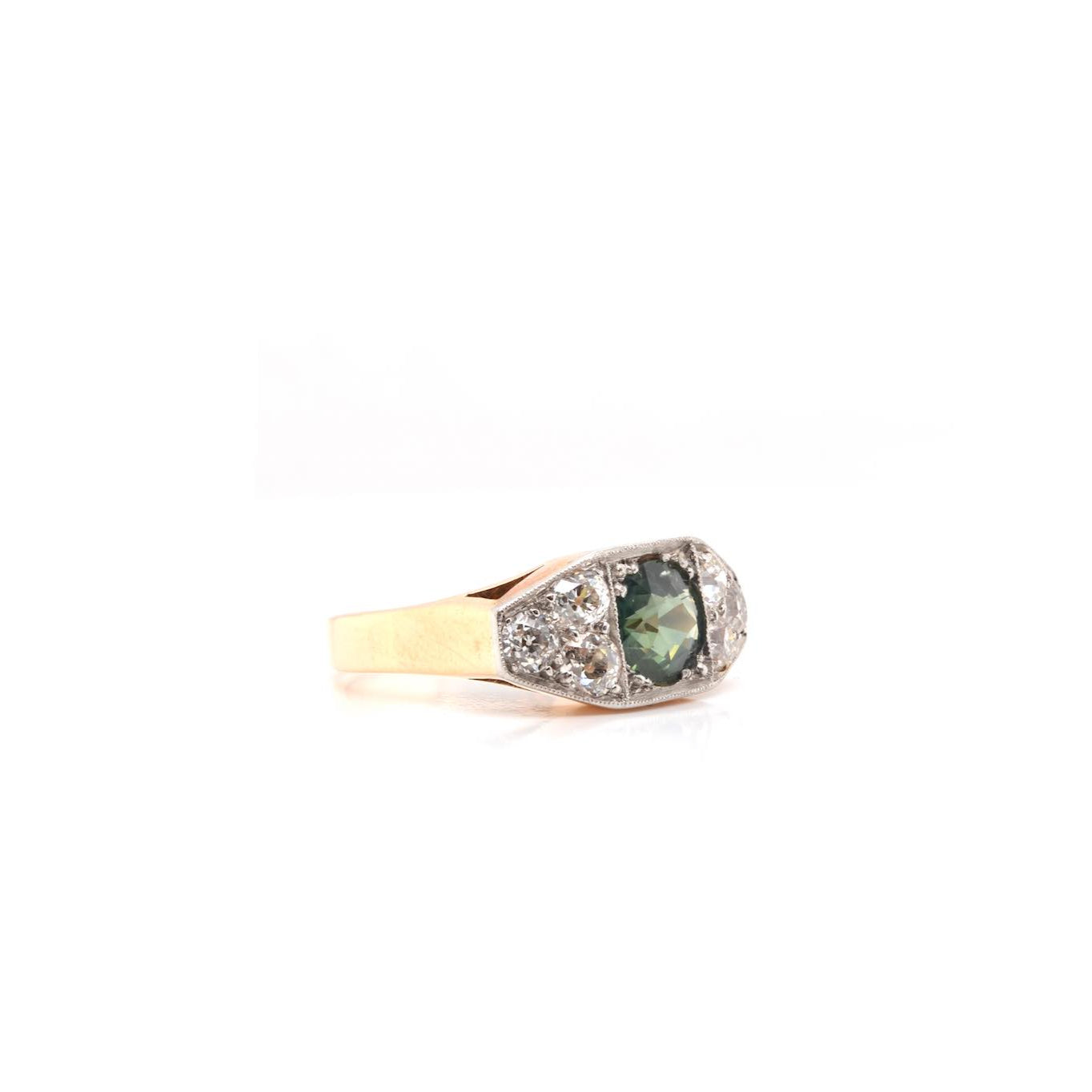 Bague 1940 saphir vert en or 18k et platine