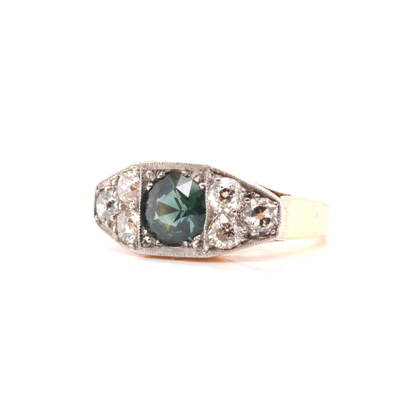 Bague 1940 saphir vert en or 18k et platine