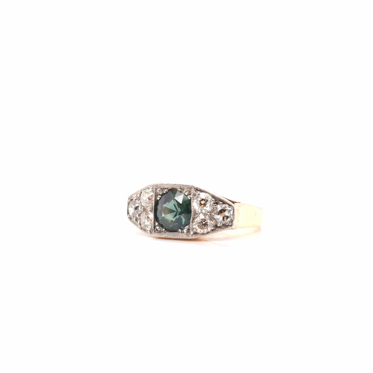Bague 1940 saphir vert en or 18k et platine
