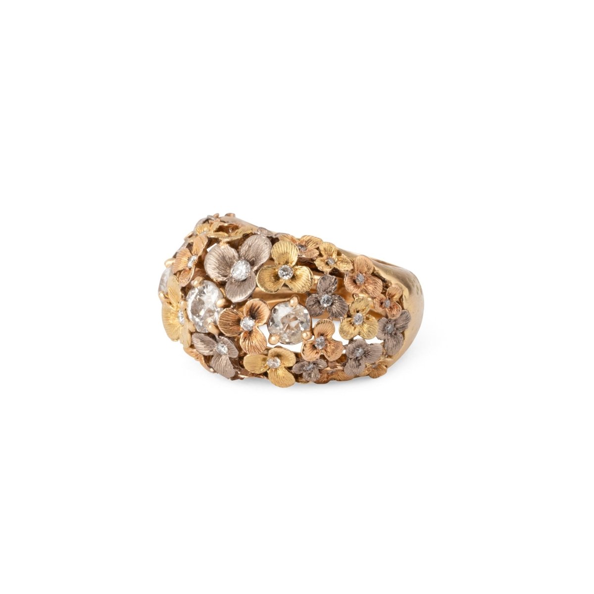 Bague 3 ors ornée de décor floral intercalée de diamant - Castafiore